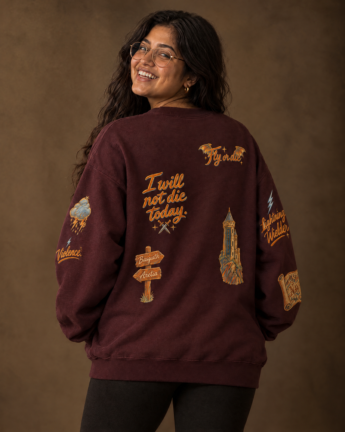 Fourth Wing Doodles Sweatshirt, worn back view