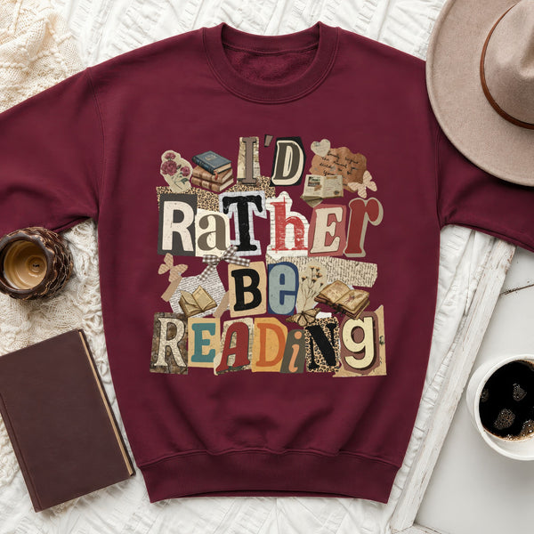 I'd Rather Be Reading Collage Sweatshirt in Maroon