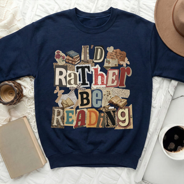 I'd Rather Be Reading Collage Sweatshirt in Navy