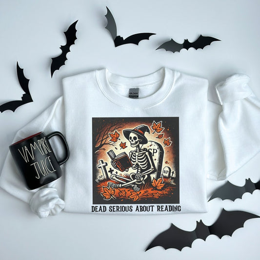 ☠️ Dead Serious About Reading Sweatshirt - Gothic Literature Fashion for Halloween & Beyond ☠️