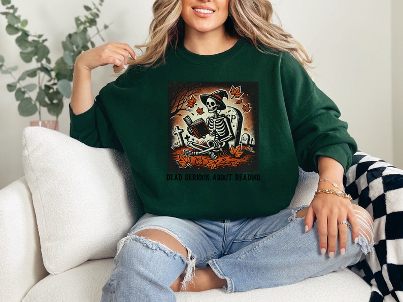 ☠️ Dead Serious About Reading Sweatshirt - Gothic Literature Fashion for Halloween & Beyond ☠️