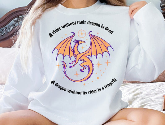 🔥 Fourth Wing Shirt - "A Rider Without Their Dragon" - Violet Sorrengail & Xaden Riorson Inspired Pullover 🐉