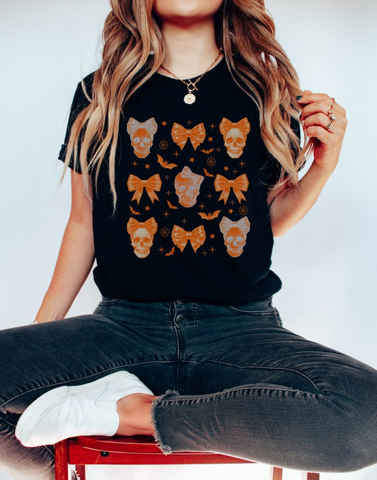 🎃 Skull & Bows Halloween Tee