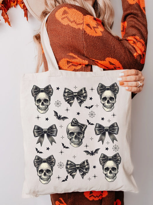 🎃 Skulls & Bows Halloween Tote Bag