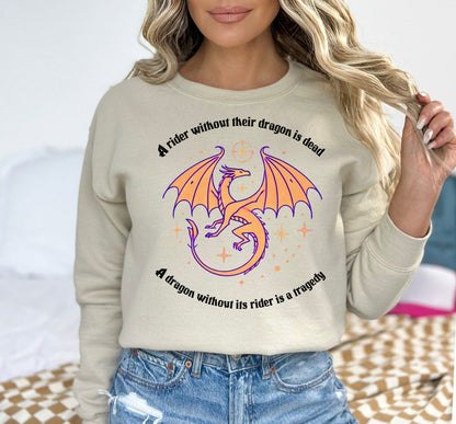 🔥 Fourth Wing Shirt - "A Rider Without Their Dragon" - Violet Sorrengail & Xaden Riorson Inspired Pullover 🐉