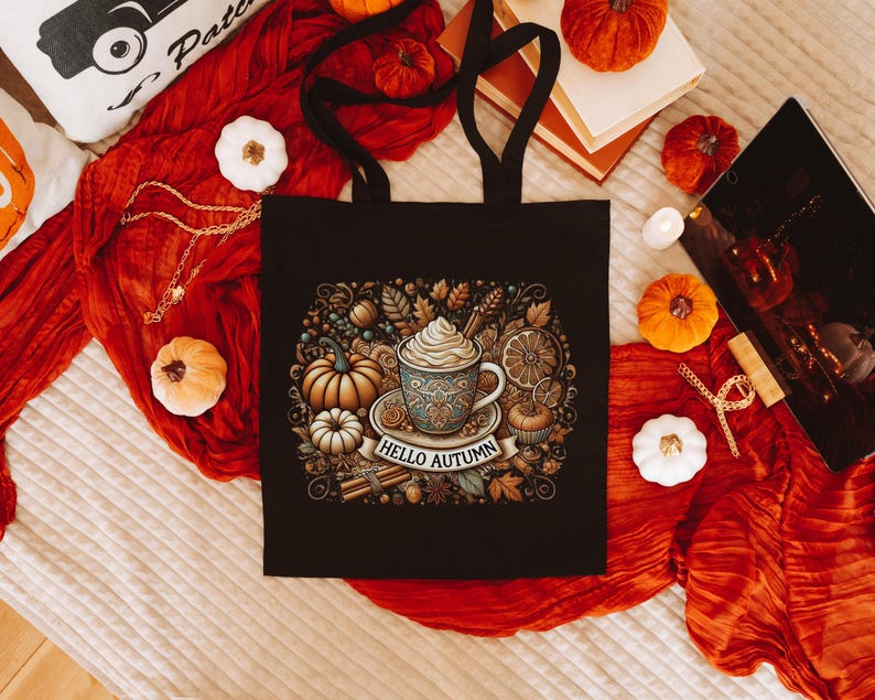 🍁 Hello Autumn Pumpkin Spice Tote Bag