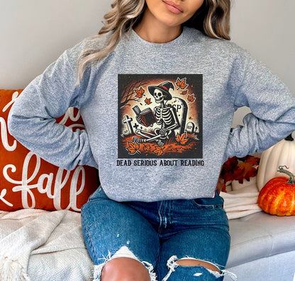 ☠️ Dead Serious About Reading Sweatshirt - Gothic Literature Fashion for Halloween & Beyond ☠️