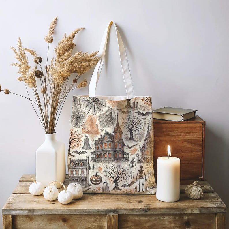 🍂 Halloween French Toile Tote Bag