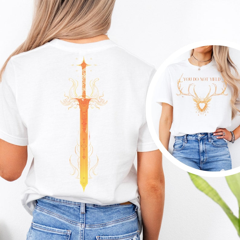 🦌 Throne of Glass T-Shirt - You Do Not Yield Quote - Sword & Stag Design 🦌