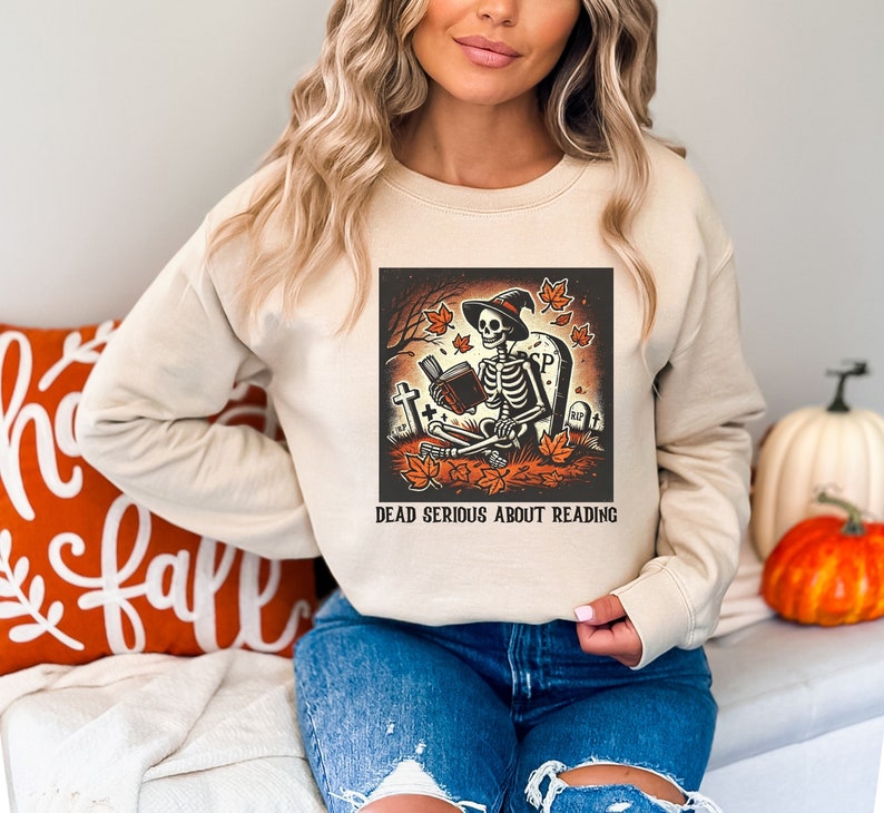 ☠️ Dead Serious About Reading Sweatshirt - Gothic Literature Fashion for Halloween & Beyond ☠️