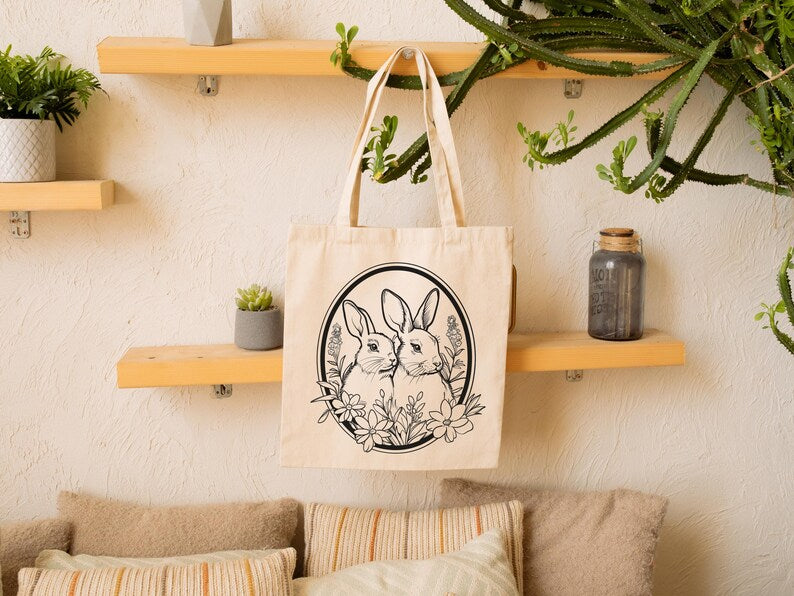 🐰 Cute Bunny Book Tote Bag