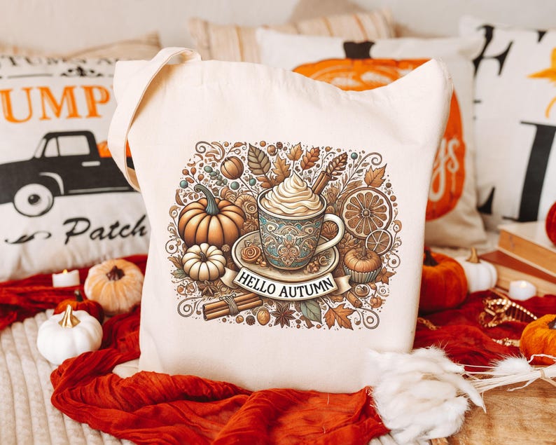 🍁 Hello Autumn Pumpkin Spice Tote Bag