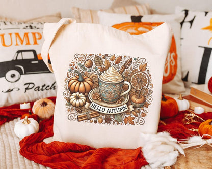 🍁 Hello Autumn Pumpkin Spice Tote Bag