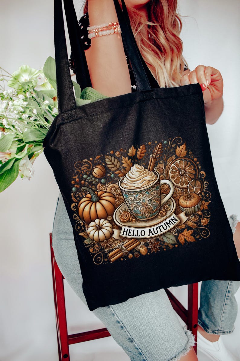 🍁 Hello Autumn Pumpkin Spice Tote Bag