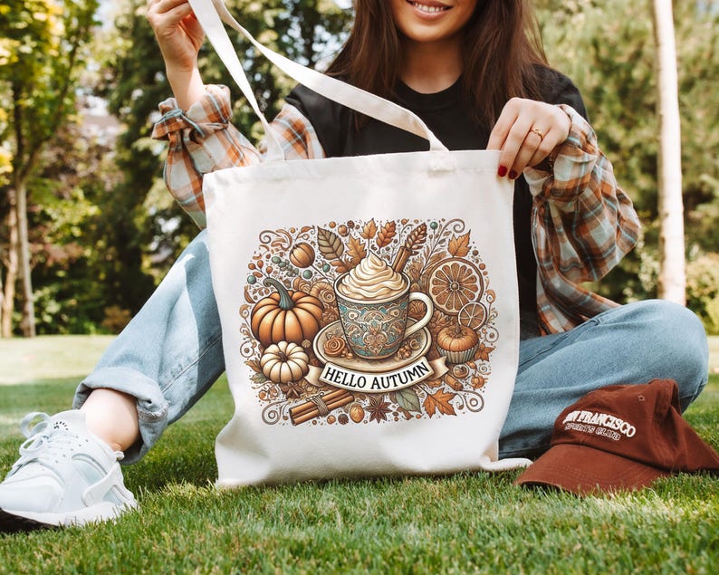 🍁 Hello Autumn Pumpkin Spice Tote Bag