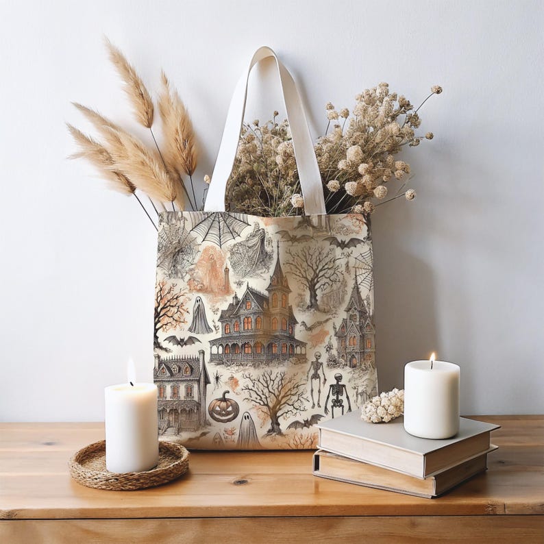 🍂 Halloween French Toile Tote Bag