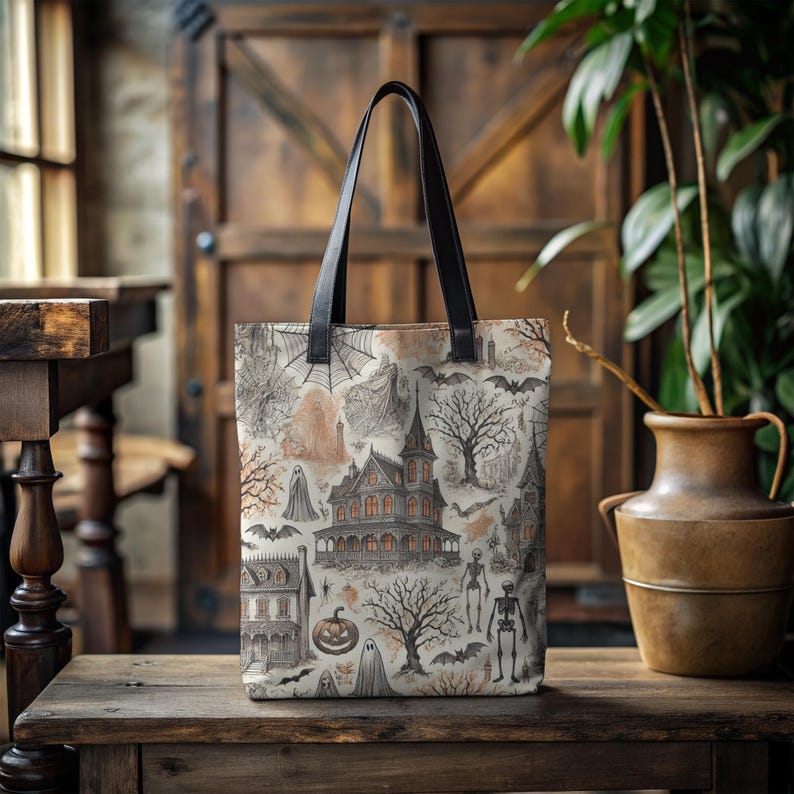 🍂 Halloween French Toile Tote Bag