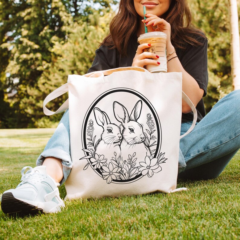 🐰 Cute Bunny Book Tote Bag