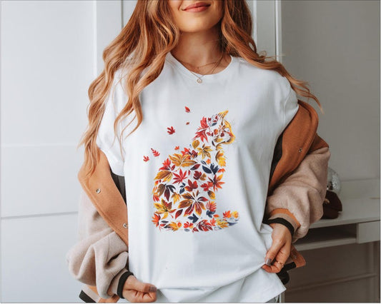 🍂 "Autumn Leaves Cat" Cottagecore T-Shirt