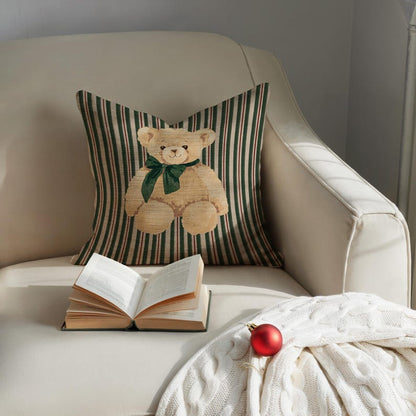 Green Teddy Bear Bow Tie Pillow