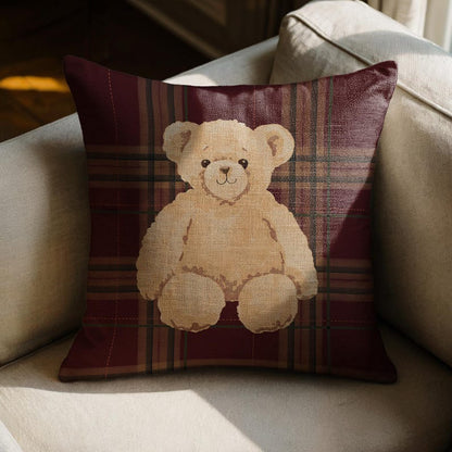 Cute Teddy Bear Plaid Pillow