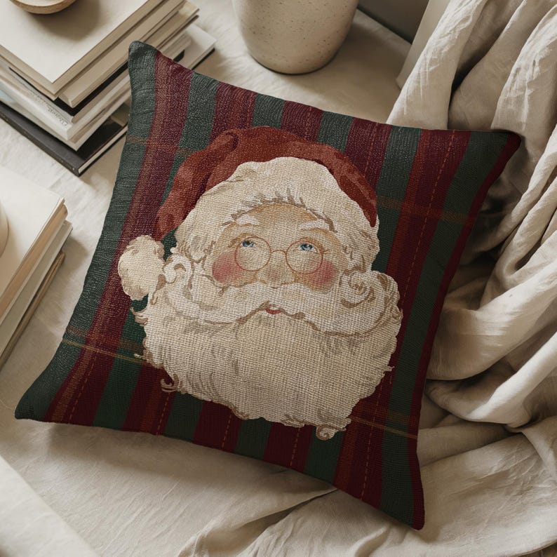 Santa Green and Red Plaid Pillow