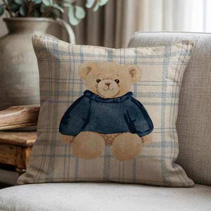Cute Teddy Bear in Blue Sweater Pillow