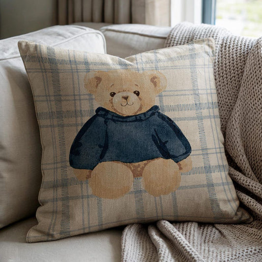 Cute Teddy Bear in Blue Sweater Pillow