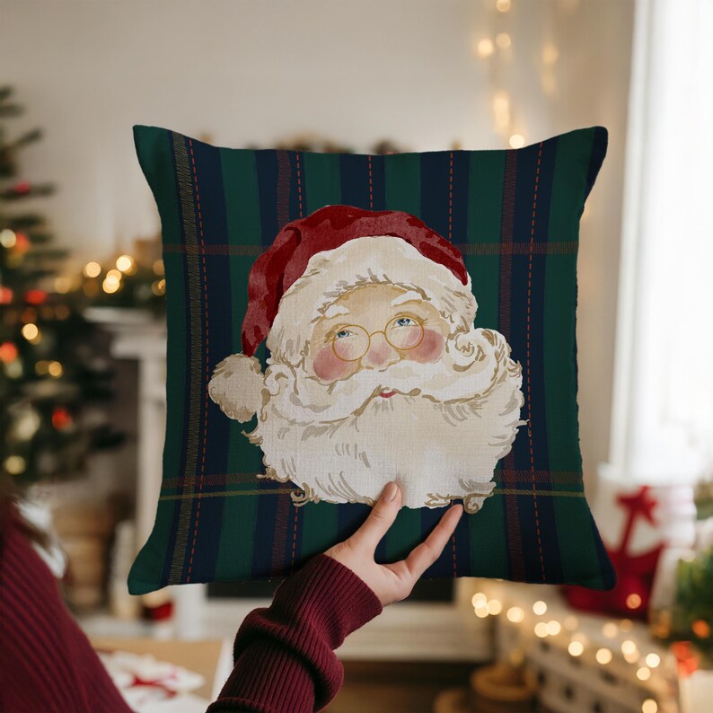 Santa On Classic Plaid Pillow
