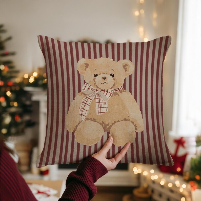 Cute Teddy Bear Maroon Pillow