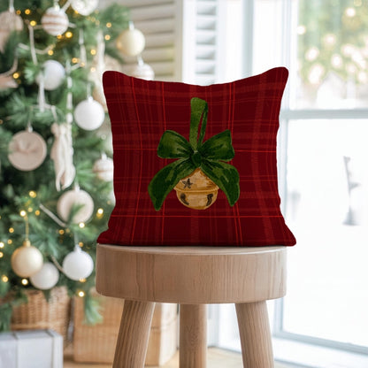Red Plaid Jingle Bell Pillow