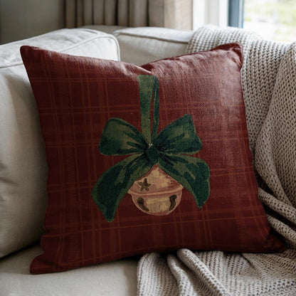 Red Plaid Jingle Bell Pillow