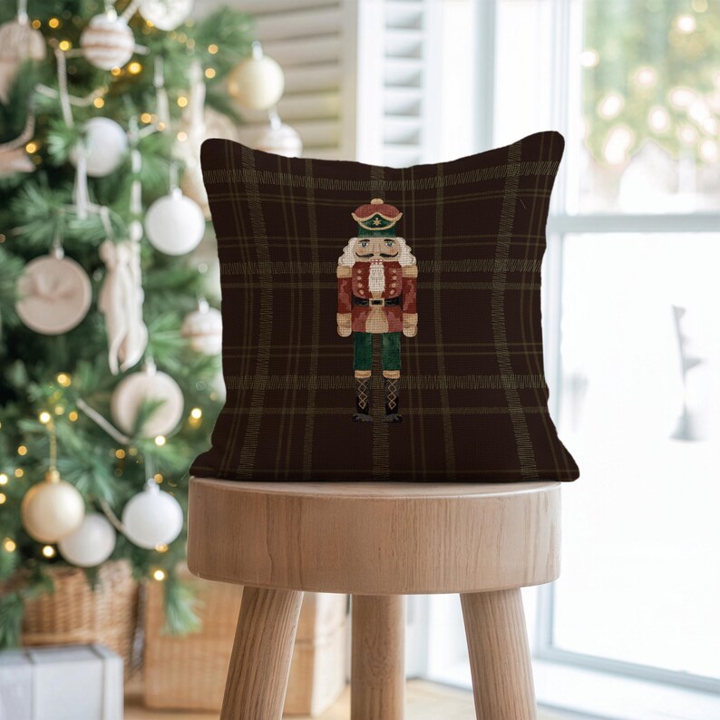 Nutcracker Plaid Brown Pillow