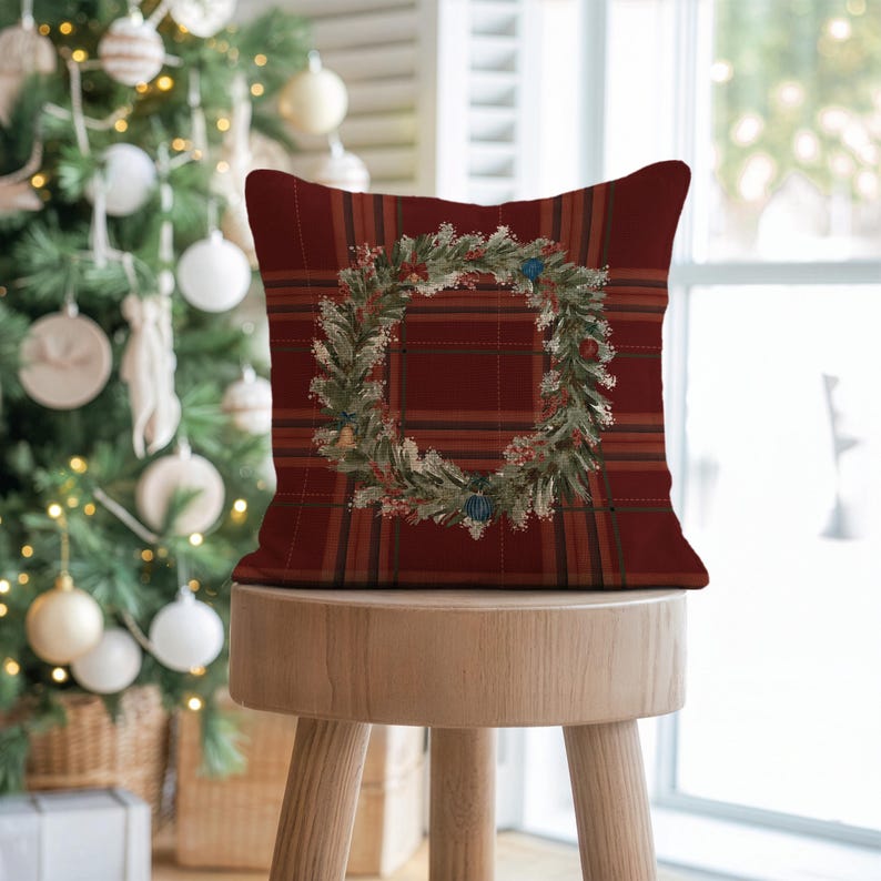 Christmas Wreath Plaid Pillow