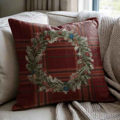 Christmas Wreath Plaid Pillow