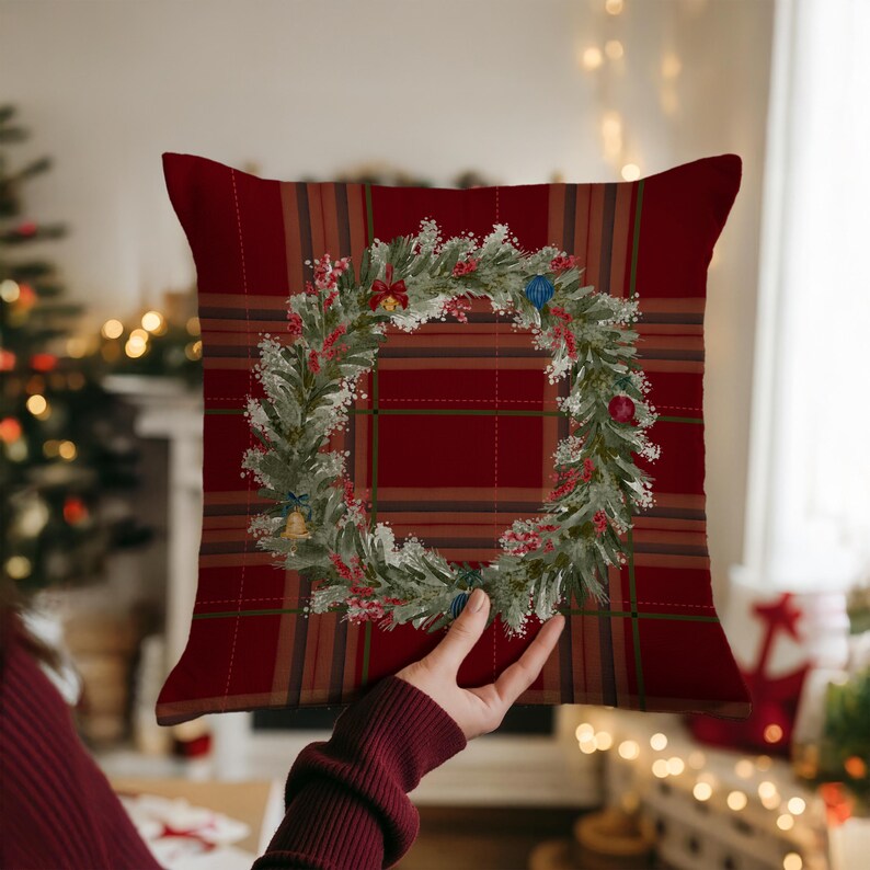Christmas Wreath Plaid Pillow
