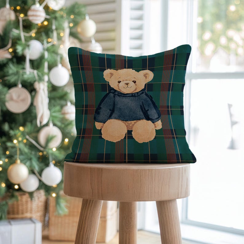 Bear and Plaid Pillow