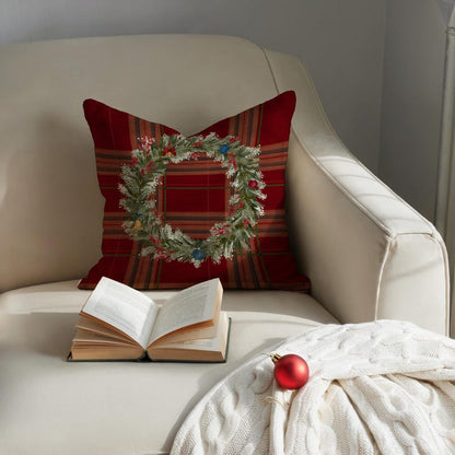 Christmas Wreath Plaid Pillow