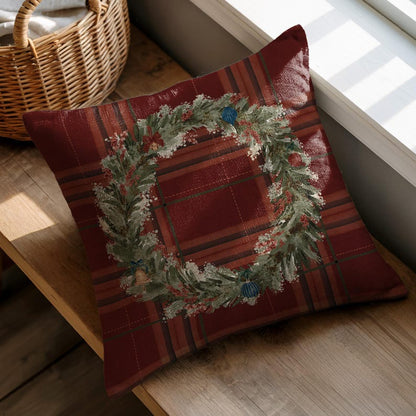 Christmas Wreath Plaid Pillow