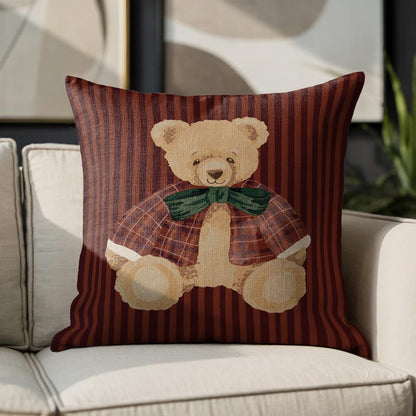 Cute Teddy Bear Red Brown Pillow
