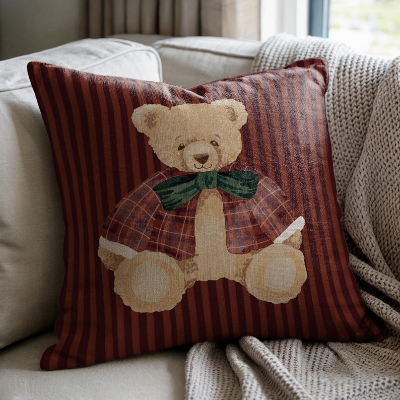 Cute Teddy Bear Red Brown Pillow