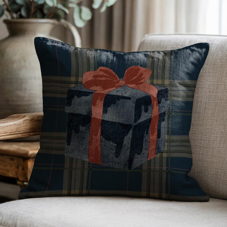 Gift Box With A Red Ribbon Pillow