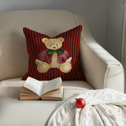 Cute Teddy Bear Red Brown Pillow