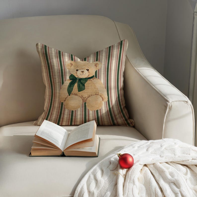 Green Bow Teddy Bear Pillow
