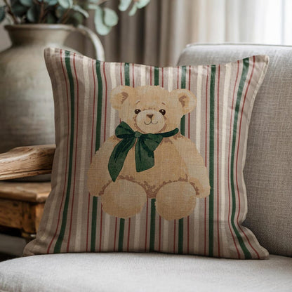 Green Bow Teddy Bear Pillow