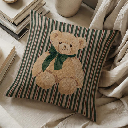 Green Teddy Bear Bow Tie Pillow
