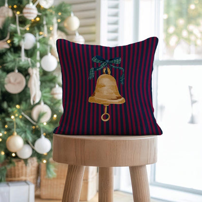 Striped Christmas Golden Bell Pillow