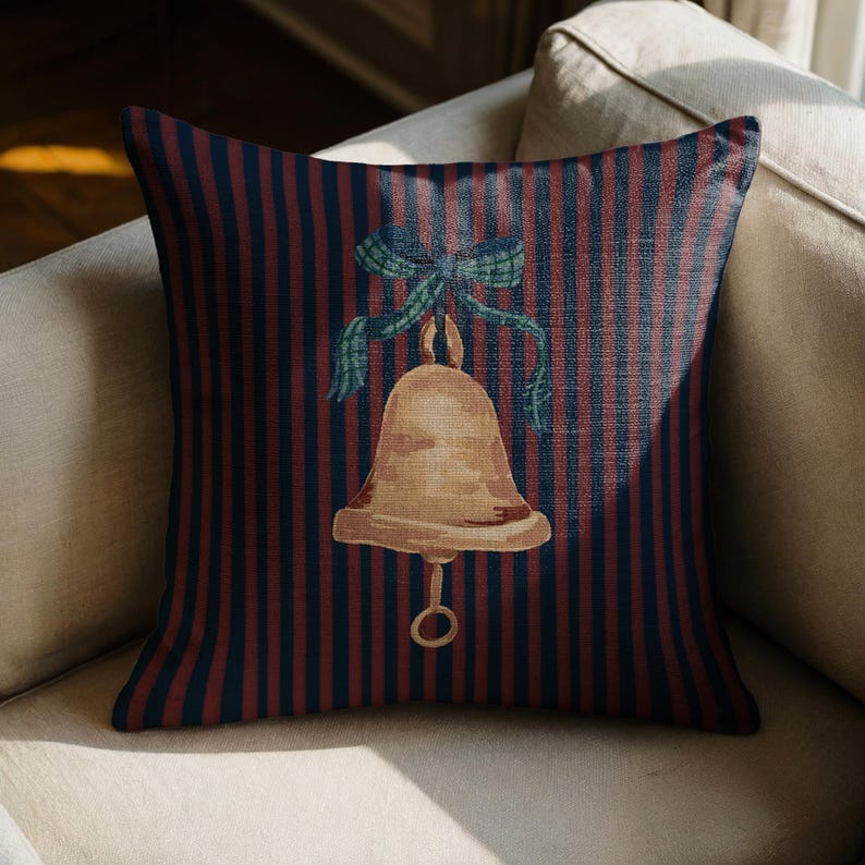 Striped Christmas Golden Bell Pillow