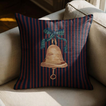 Striped Christmas Golden Bell Pillow