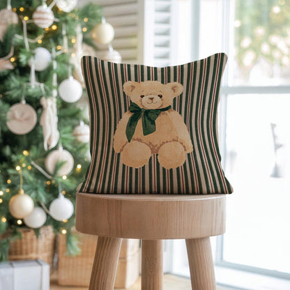 Green Teddy Bear Bow Tie Pillow